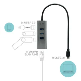 iTEC i-tec USB 3.0 Metal HUB 3 Port mit Gigabit LAN Adapter