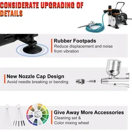 Vevor Airbrush Luftkompressor Gravity, Lackierpistole für Werbeillustrationen, Bodypainting, Modellbau, Nail Design