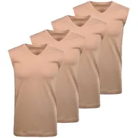 Ragman Herren Unterhemden, 4er Pack - Shirt, Baumwolle, V-Ausschnitt, einfarbig Beige M