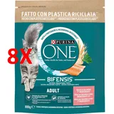 8 X Purina One Cat Adult Lachs & Vollkorn Beutel 800 Gramm