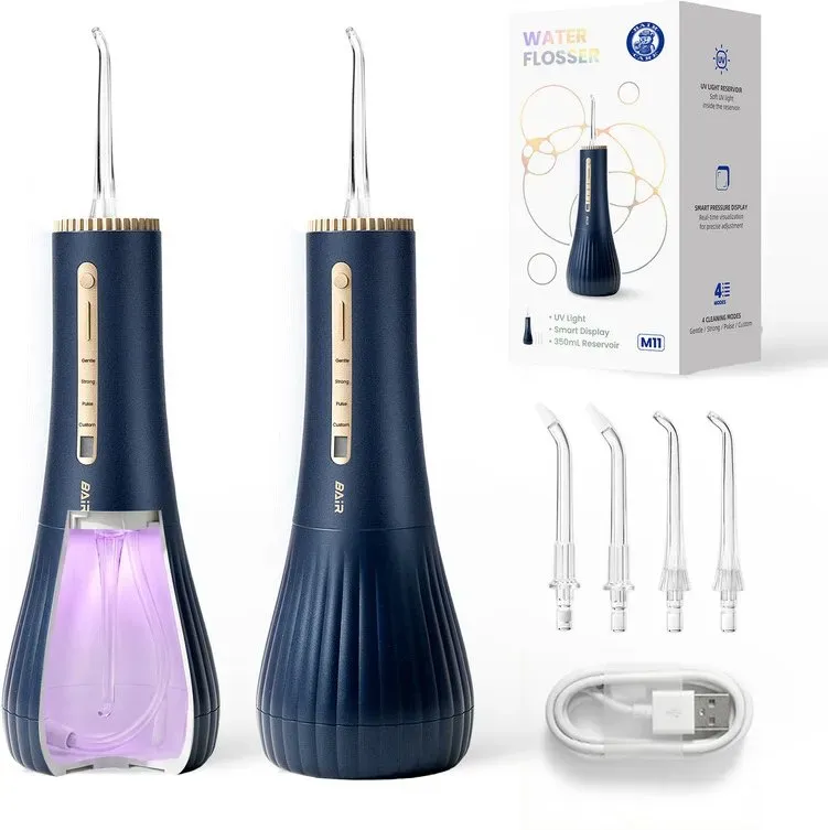 BAIR CARE M11 Munddusche mit UV-Desinfektion (99.9% Bakterienentfernung), 360ml Extra Großer Wassertank, Düsenaufbewahrung, USB-C Wiederaufladbar, 30 Tage Akkulaufzeit, 4 Reinigungsmodi, IPX8 Wasserdicht für Zahnspangen & Reisen