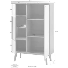 Andas Vitrine "Merle", weiß (eiche riviera nb, weiß matt), B:90cm H:134cm T:40cm, Holzwerkstoff, Schränke, Vitrine, Scandi Design, Höhe 134 cm