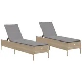 vidaXL Sonnenliegen mit Auflagen 2 Stk. Beige Poly Rattan 198 x 55 cm