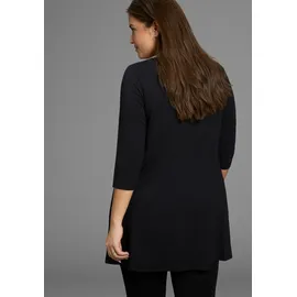 laura scott curve LAURA SCOTT CURVE, Damen, Gr. 56/58, schwarz, Single Jersey, Obermaterial: 94% Viskose, 6% Elasthan, unifarben, Basic, A-Linie Po-bedeckend, Rundhals, Shirts, mit 3/4-Ärmeln in schmeichelnder A-Linie – GROSSE GRÖSSEN