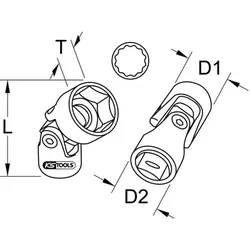 3/8" 12-kant-Stecknuss mit Gelenk für Getriebe, 18mm