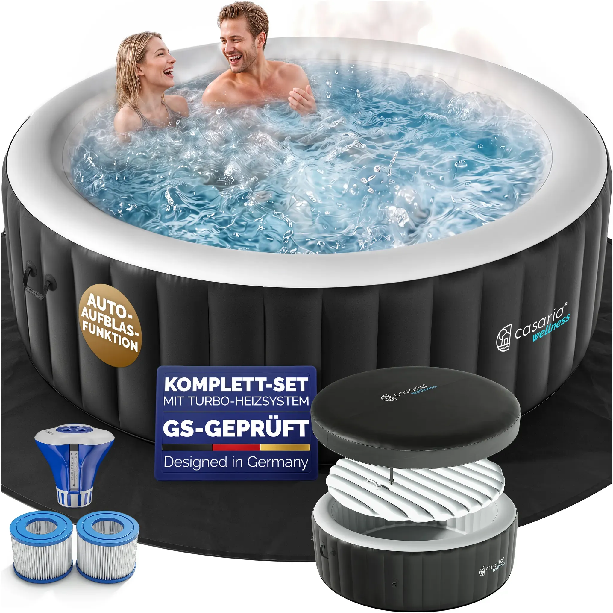 Whirlpool aufblasbar Schwarz rund 6 Personen 20-42°C winterfest