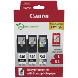 Canon PG-540L + PG540L+CL541XL Druckkopfpatrone Multipack KCMY + Papier