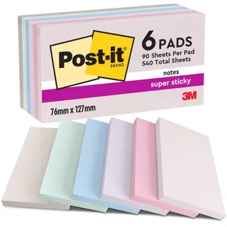 Post-it Super Sticky Notes, Packung mit 6 Blöcken, 90 Blatt pro Block, 76 mm Soulful 6x90BL sortiert 655-6SS-SOUL 127x76mm 90Blatt 6St.