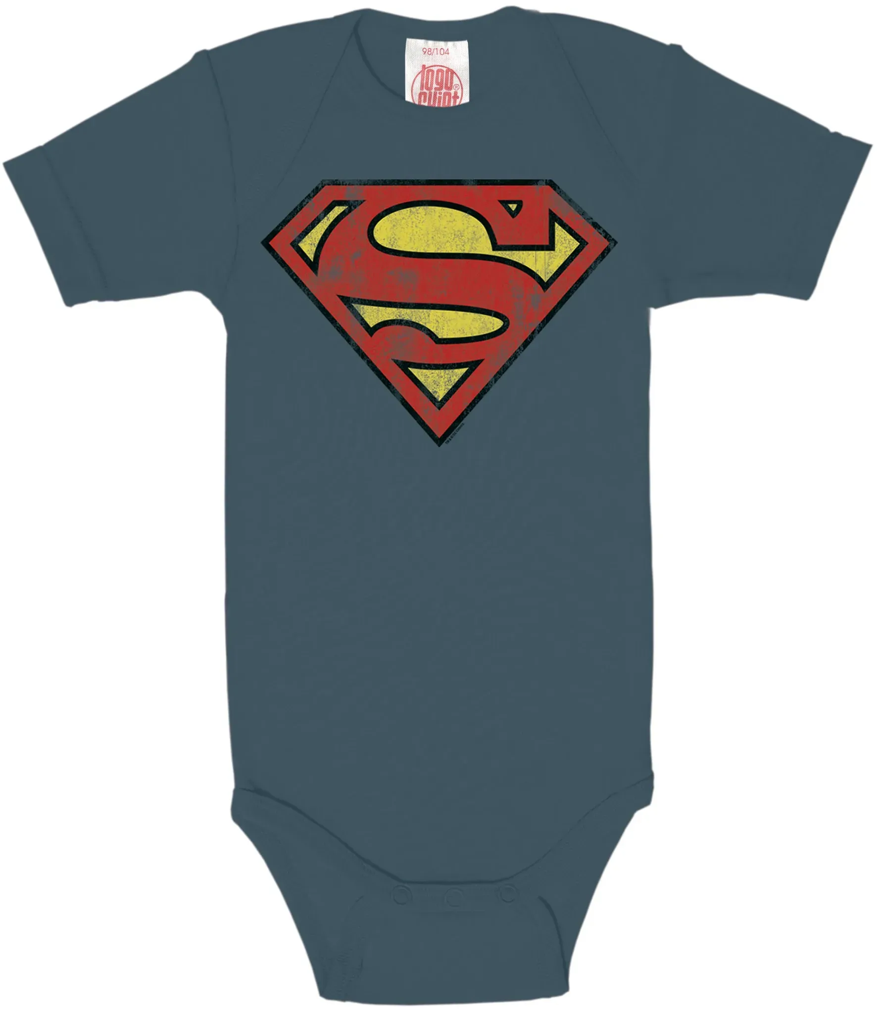 Body LOGOSHIRT, Mädchen, Gr. 50/56, EURO-Größen, blau (dunkelblau), 100% Baumwolle, bedruckt, normal, Rundhals, Bodys Body, mit Superman Logo-Frontdruck