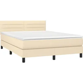 vidaXL Boxspringbett mit Matratze & LED Creme 140x200 cm Stoff