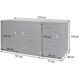 Mendler XL 3er-/6er-Mülltonnenverkleidung HWC-E83, Mülltonnenbox, erweiterbar 116x212x98cm anthrazit Stahl, 100kg