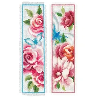 Vervaco Lesezeichen Kreuzstich Stickpackungen Gezählter Kreuzstich Blumen 2er Set Erwachsene Sticken Lesen Zubehör Geschenk Zählmusterpackung ca. 6 x 20 cm Stickset für Anfänger