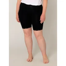 Base Level Curvy "Ava", Damen, Gr. 46, N-Gr, schwarz, Jersey, Obermaterial: 94% Viskose, 6% Elasthan, unifarben, Basic, figurbetont ca. Mitte Oberschenkel, Hosen Radlerhose, mit Spitzenkante
