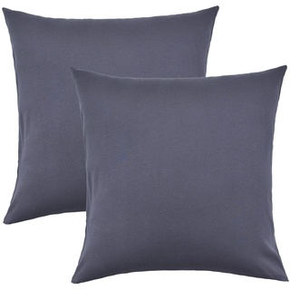 NatureMark 2er Set Jersey Kissenbezüge – Elastisch, weich, atmungsaktiv und hautfreundlich – Waschbare Kissenhülle - 80x80 – Anthrazit Grau