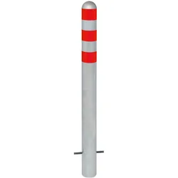 PROREGAL Rammschutzpoller CITY aus Stahl mit roten Reflexstreifen | Ladesäulen-Schutz zum Einbetonieren | HxØ 120x10,8cm | Silber/Rot