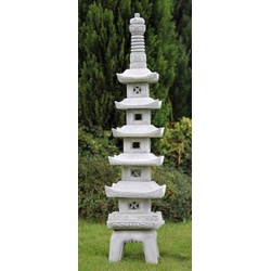 Casa Padrino Luxus Garten Deko Pagode Grau 24 x 24 x H. 128 cm - Elegante 5 Stöckige Stein Pagode - Garten & Terrassen Deko Accessoires im Japanischen Stil