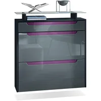 Vladon Schuhschrank, Grau, Brombeere, Holzwerkstoff, 89x96x23 cm, Garderobe, Schuhaufbewahrung,
