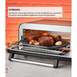 Genius Chef elektrischer Pizzaofen 10 in 1 8 tlg, 400°C, 2000 Watt, integrierter Airfryer, Steakgrill, Pizzastein und Pizzaschieber inklusive, 4 Modi, Warmhalten mit 3-Fach-Verglasung