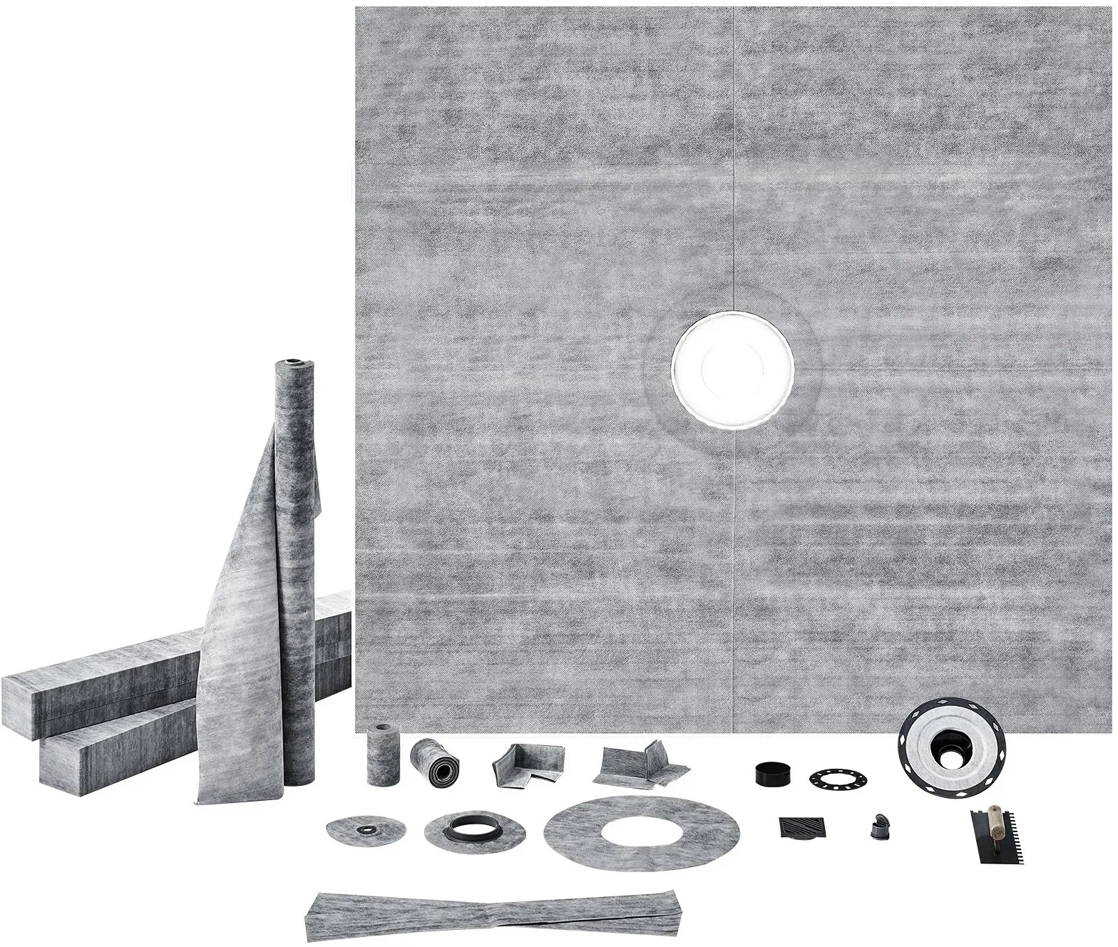 VEVOR Duschschwellen-Set, 1828 x 1828 mm Duschwannen-Set mit 50,8 mm PVC-Mittelflansch, 101,6 mm Edelstahlrost, wasserdichte Duschschwelle & Membran & Streifen, Duschabdichtung passend für Badezimmer