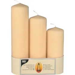 Papstar 3 Kamin-und Laternenkerzen Ø 70 mm elfenbein