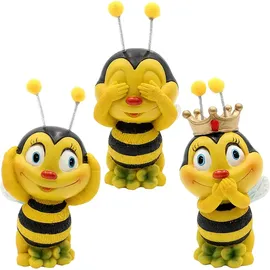 Dekohelden24 Dekofigur Bienen 3er Set, Motiv: Nicht sehen, Nicht hören, Nicht sprechen, Gartendeko, Polyresin, Größe: L/B/H 5 x 6 x 12 cm