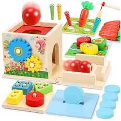 POPOLIC Lernspielzeug Montessori Spielzeug ab 1 Jahr, Holzspielzeug Motorikspielzeug, 8-IN-1 STEM Geschenk für Jungen und Mädchen 2 3 4 Jahren bunt