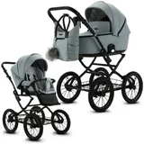Knirpsenland Kombi-Kinderwagen Retro Style Kombi Kinderwagen 2.0, hohe Sicherheit durch One-Klick System der Kinderwagenaufsätze blau