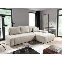 Fun Möbel Ecksofa Sofa mit Schlaffunktion VOGAR Stoff Poso Creme Ottomane Rechts - Weiß
