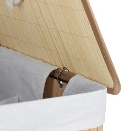 Relaxdays Wäschekorb Bambus mit Deckel, rechteckiger Wäschesammler, 2 Fächer, 95 l Volumen, faltbare Wäschebox, natur