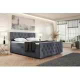 MEBLINI Boxspringbett mit Bettkasten - Gepolstert Doppelbett mit Matratze und Topper - Polsterbett mit Stauraum - Bett mit Kopfteil - Seniorenbett ... - Dunkelgrau