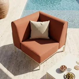 Oviala Ecksessel für modulare Gartenmöbel terrakottafarbener Stoff - Patio - Orange, Textil, 1-Sitzer, Rechteckig, 80x78x80 cm,