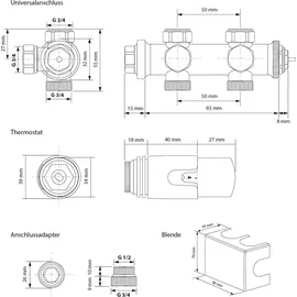 Hago Heizkörperthermostat Zweirohr Mittelanschluss 50mm