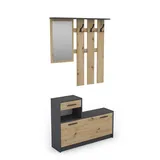 byLIVING Garderoben-Set Tamina/Kommode mit Schuhschrank + hängende Garderobe mit Spiegel/anthrazit/Fronten braun Artisan Eiche/Flur-Schrank/Schränke/Regal / 100 x 190 x 25 cm (B x H x T)