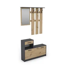 byLIVING Garderoben-Set Tamina/Kommode mit Schuhschrank + hängende Garderobe mit Spiegel/anthrazit/Fronten braun Artisan Eiche/Flur-Schrank/Schränke/Regal / 100 x 190 x 25 cm (B x H x T)