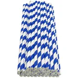 Haobase 50 Stück Papier Trinkhalme, biologisch abbaubare Papier Strohhalme zum Trinken Cocktail, Kaffee, kalte Getränke (Streifen-Muster) (White/Dark Blue Stripes)