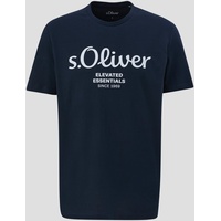 s.Oliver Herren, T-Shirt mit Label-Print, Marine, M