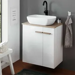 Waschkommode in Eiche Holzoptik & Weiß Aufsatzwaschbecken