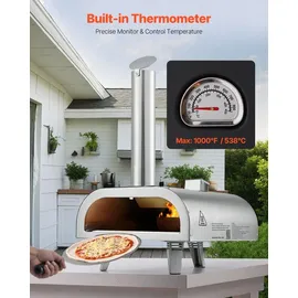 Vevor Pizzaofen Outdoor 12 Zoll Pellet-Pizzaofen, tragbarer Pizzaofen mit eingebautem Thermometer & holzbefeuerter & Pizzastein & Schaufel & Tragetasche Pizzamaker aus Edelstahl, für Garten Camping