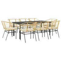 VidaXL 9-tlg. Garten-Essgruppe mit Kissen Braun Poly Rattan Glas