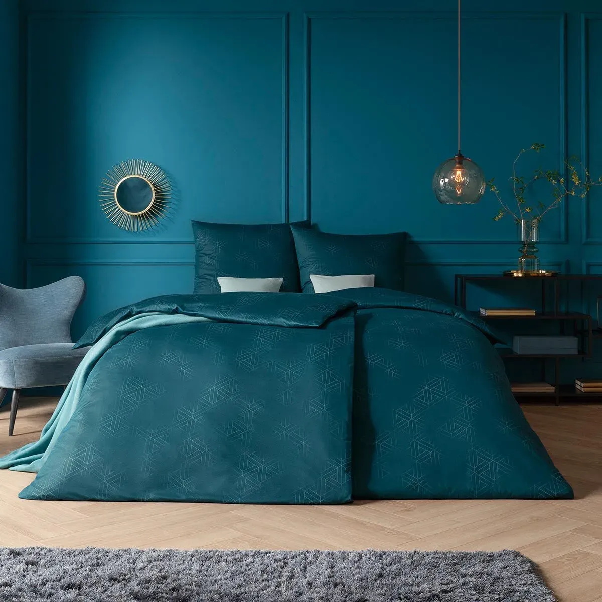 Estella Mako Interlock Jersey Bettwäsche Pippa petrol Kissenbezug einzeln 40x80 cm - blau;grün
