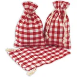 Frau WUNDERVoll® 12 Geschenksäckchen rot/weiß kariert 15 x 10 cm Baumwolle Adventskalender Säckchen Stoffbeutel zum Basteln und befüllen Gastgeschenk Hochzeit
