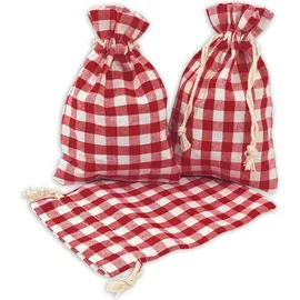 Frau WUNDERVoll® 12 Geschenksäckchen rot/weiß kariert 15 x 10 cm Baumwolle Adventskalender Säckchen Stoffbeutel zum Basteln und befüllen Gastgeschenk Hochzeit