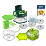 Genius Nicer Dicer Pegasus Gemüsezerkleinerer Deluxe-Set 20-tlg | Handzugdeckel | geringer Kraftaufwand | Gemüseschneider für schnelles & sicheres Arbeiten + Salatschleuder..., Grün