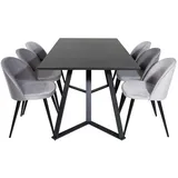 VCM Ebuy24, Essgruppe Esstisch schwarz und 6 Velvet Esszimmerstühle Velour hellgrau.