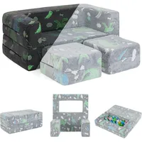 KOMFOTTEU Kindersofa, ausklappbar mit leuchtenden Mustern & abnehmbarem Flanellbezug grau 100 cm