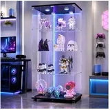 Simurq Glasvitrine glasvitrine,vitrinenschrank,vitrine mit LED,sammlervitrine (Packung, Sammlervitrine Schauvitrine mit türen und Schloss, Gehärtetes Glas) LED-Streifenbeleuchtung; Mit Schloss;Doppeltüren