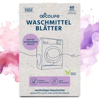 oecolife Waschmittel Blätter, 60 Waschladungen, Vollwaschmittel Made in EU, Waschmittelstreifen für Weiß- und Buntwäsche, wasserlöslich, biologisch abbaubar, nachhaltig, Waschstreifen, Waschblätter