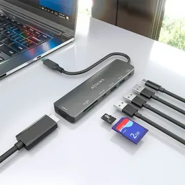 AISENS ASUC-7P026-GR USB-C Dockingstation + USB Hub, Grau