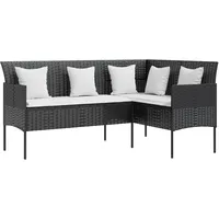 vidaXL Sofa in L-Form mit Kissen Poly Rattan Schwarz