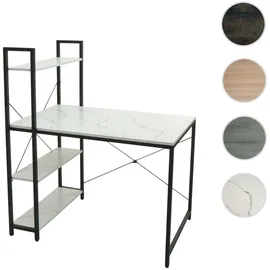 MCW Schreibtisch, mit Regal MCW-K81, Laptoptisch Bürotisch Arbeitstisch, 100x60cm Metall MDF ~ Marmor-Optik weiß